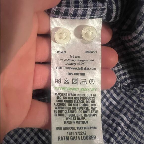 Ted Baker Blue Cotton Button Down Shirt Size 16.5 36/37 - Picture 7 of 9